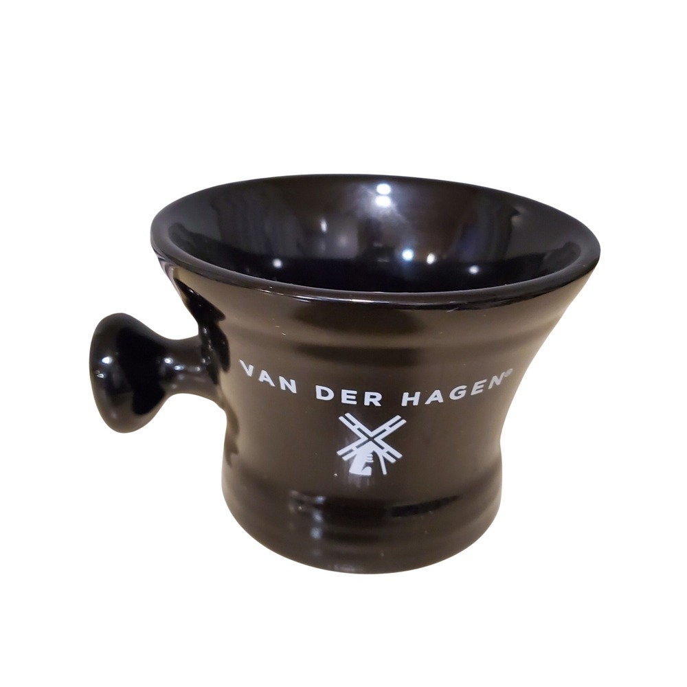 Van Der Hagen Ceramic Shaving Mug Black Apothecary Style Lather Bowl with Handle
